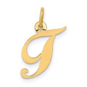 14k Yellow Gold, Ella Collection, Small Fancy Script Initial T Pendant